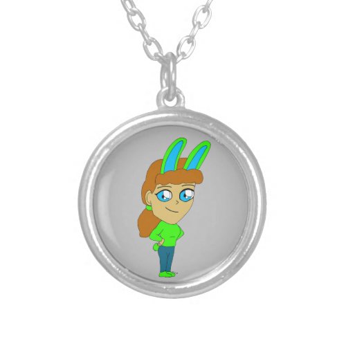 chibi bunnygirl  silver plated necklace