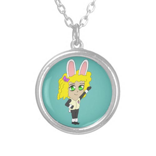 chibi bunnygirl   silver plated necklace