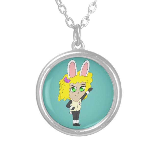 chibi bunnygirl   silver plated necklace (Front)