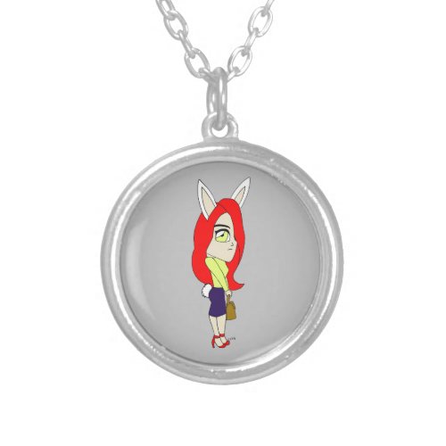 chibi bunnygirl silver plated necklace