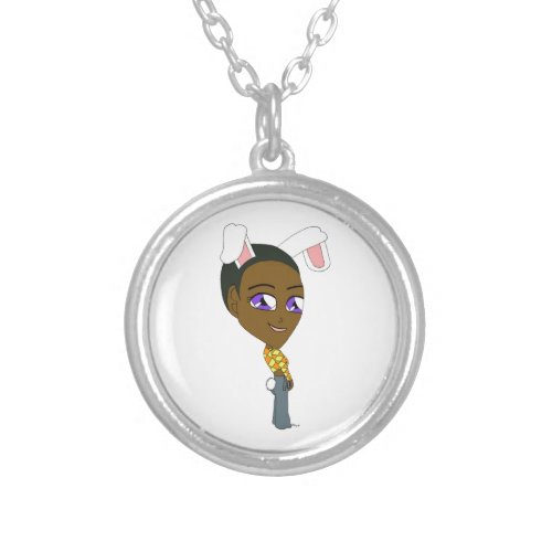 chibi bunnygirl   silver plated necklace