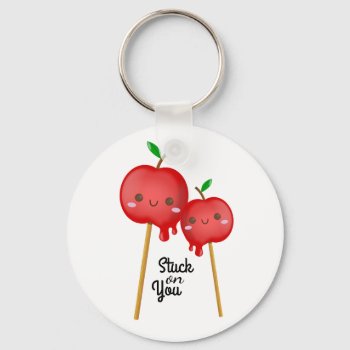 Chibi Candy Apples Couple Stuck On You Cute Keychain by DippyDoodle at Zazzle