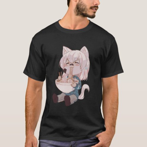 Chibi Cat Anime Girl Cute Kawaii Japanese Cat Rame T_Shirt