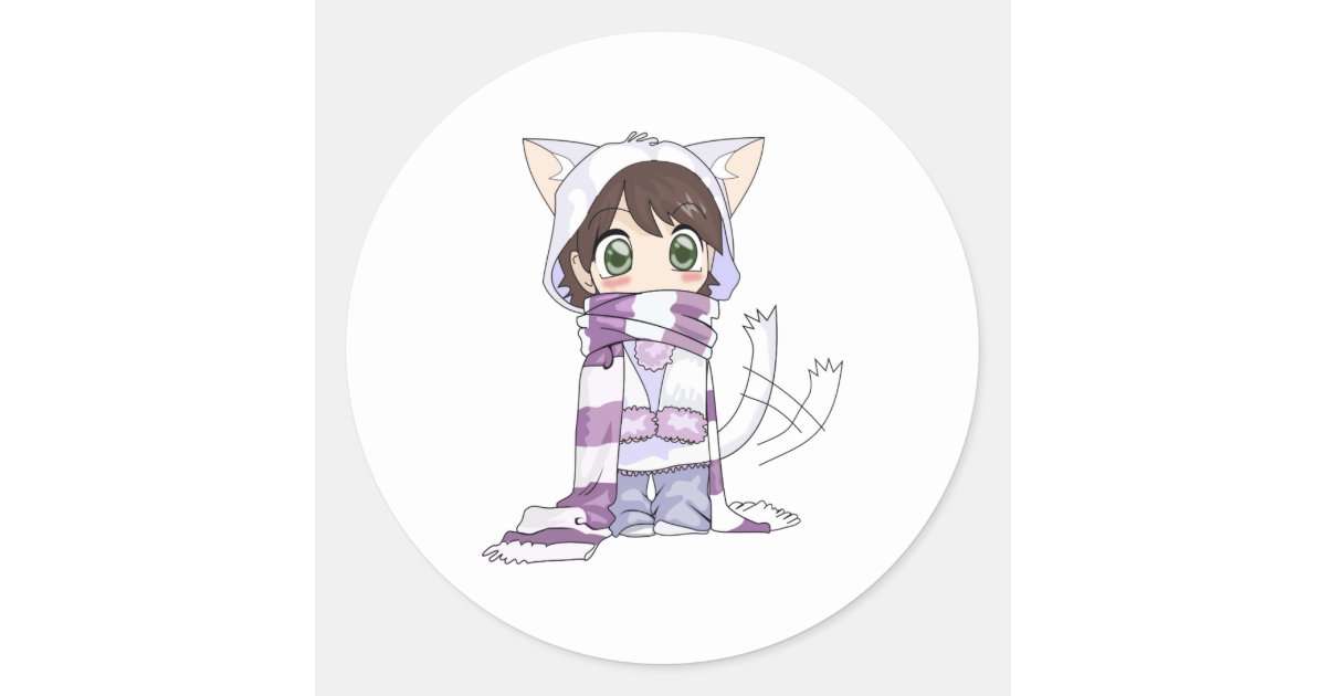 Chibi Cat Anime Girl Sticker Zazzle Com
