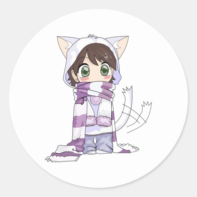 chibi cat anime girl sticker (Front)