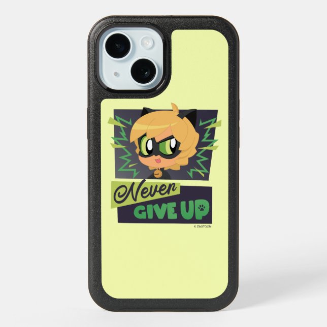Chibi Cat Noir Never Give Up iPhone 15 Case (Back)