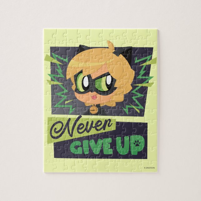 Chibi Cat Noir Never Give Up Jigsaw Puzzle (Vertical)