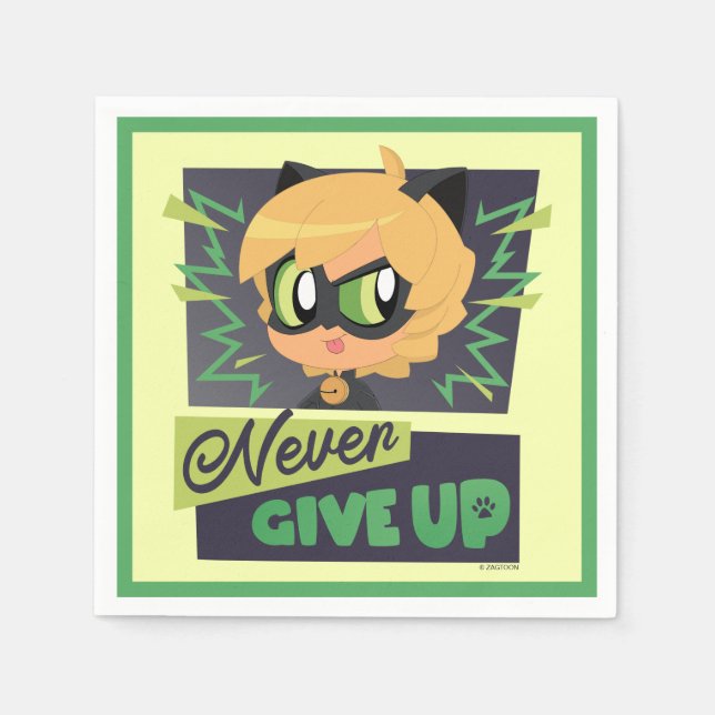 Chibi Cat Noir Never Give Up Napkins (Front)