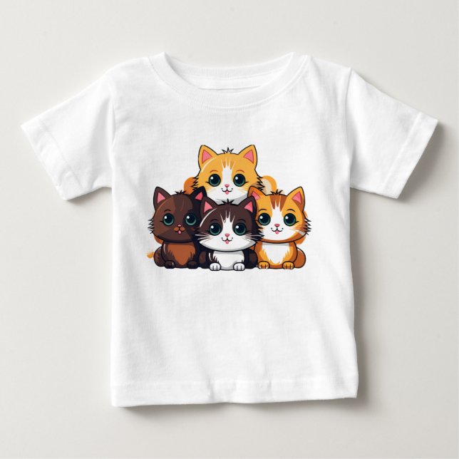 Chibi Cat Squad Sticker – Adorable Furry Friends C Baby T-Shirt (Front)