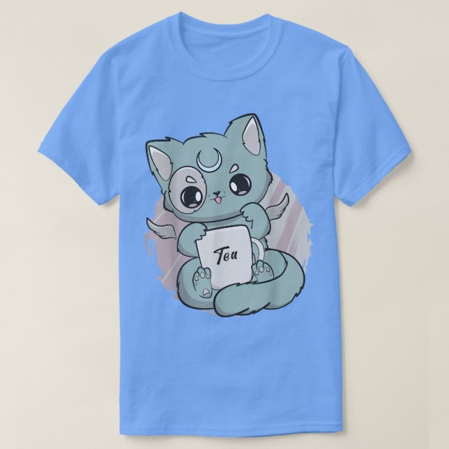 Chibi Cat With Tea Cup Anime Neko Angelcore  T-Shirt (Design Front)