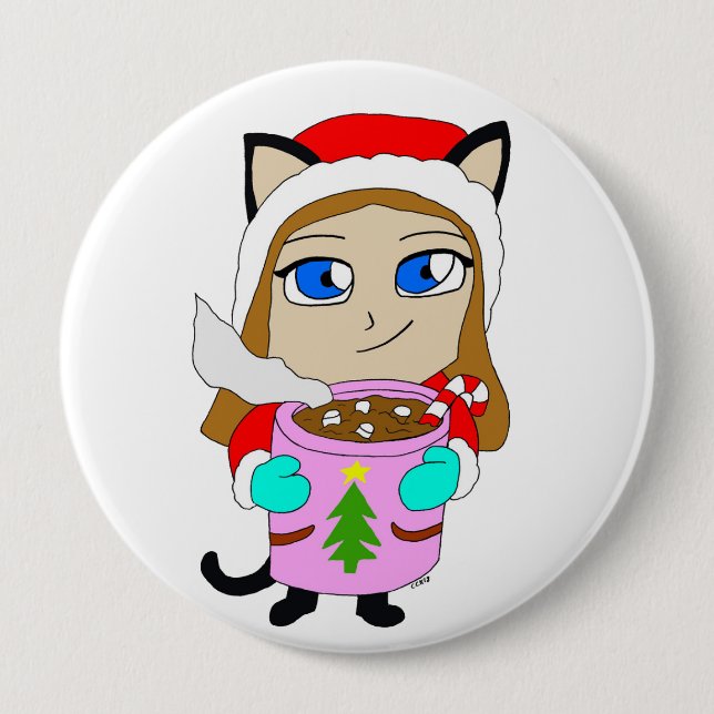 chibi catgirl  button (Front)