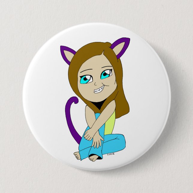 chibi catgirl button (Front)