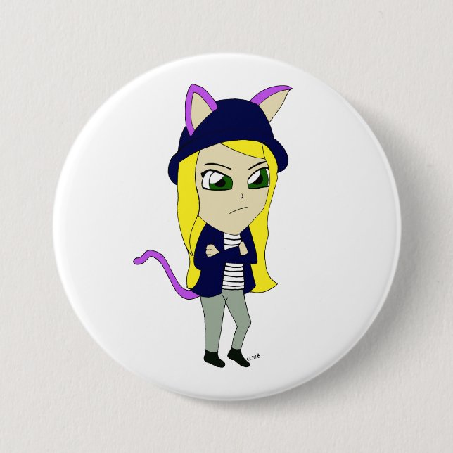 chibi catgirl button (Front)