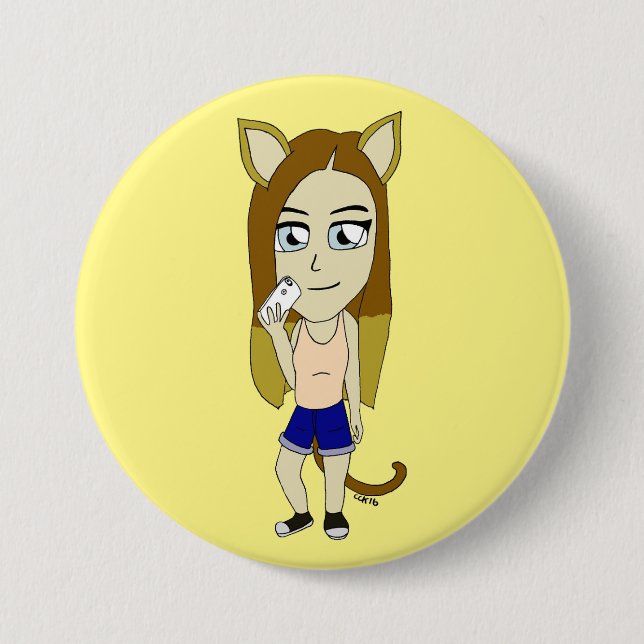 Chibi Catgirl Button (Front)