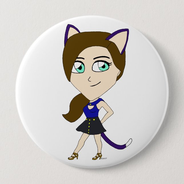 chibi catgirl  button (Front)