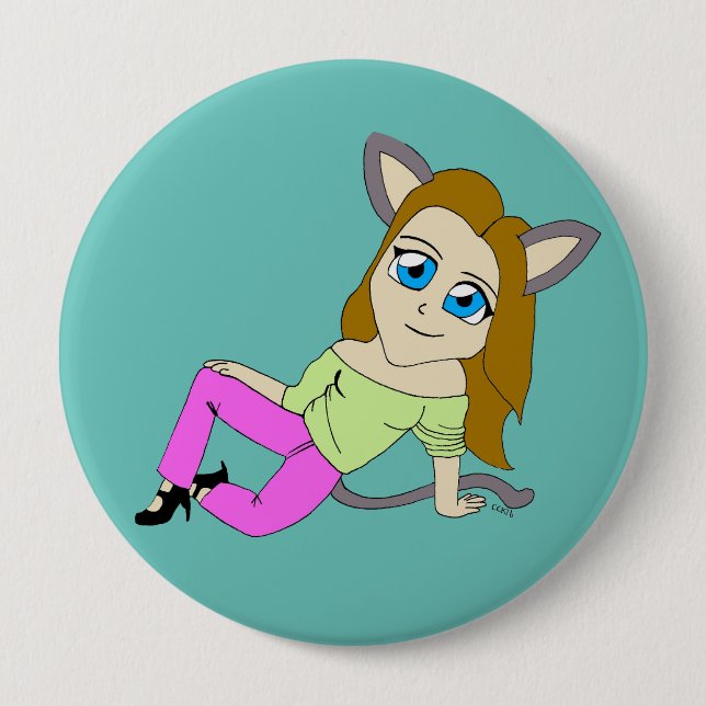 chibi catgirl  button (Front)
