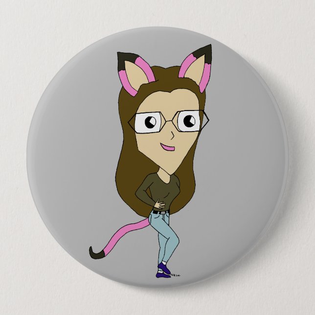 chibi catgirl button (Front)