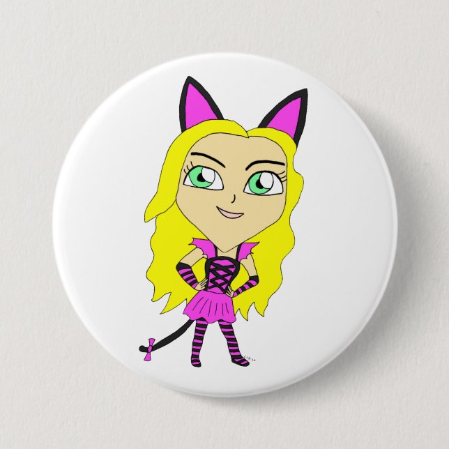 chibi catgirl  button (Front)