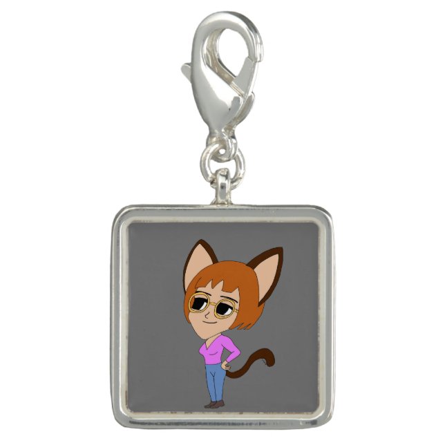 chibi catgirl button charm (Front)