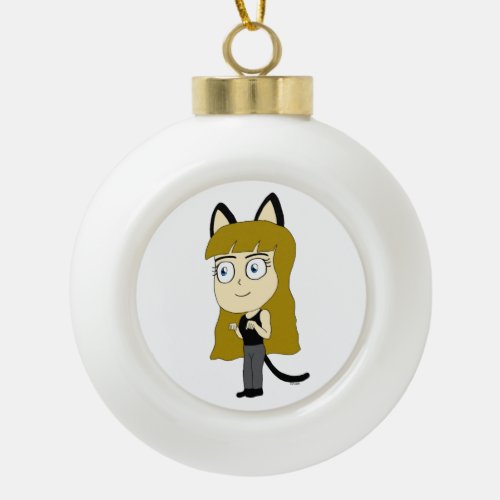 chibi catgirl       ceramic ball christmas ornament
