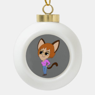 chibi catgirl ceramic ball christmas ornament