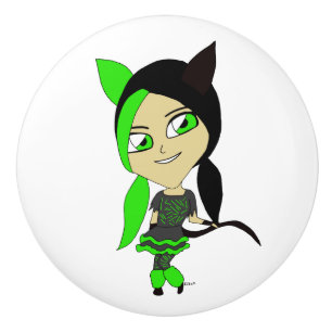chibi catgirl   ceramic knob