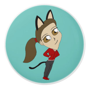 chibi catgirl ceramic knob