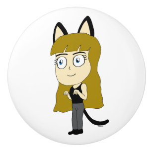 chibi catgirl        ceramic knob