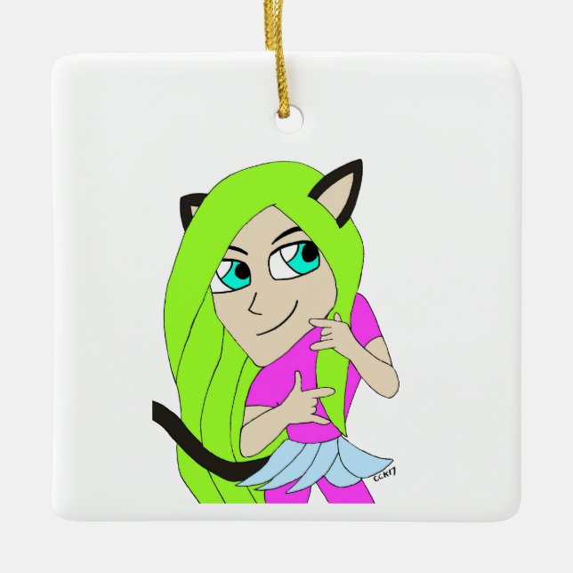 chibi catgirl ceramic ornament (Front)