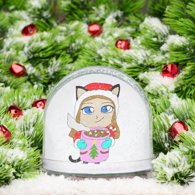 chibi catgirl     ceramic ornament snow globe (Christmas)