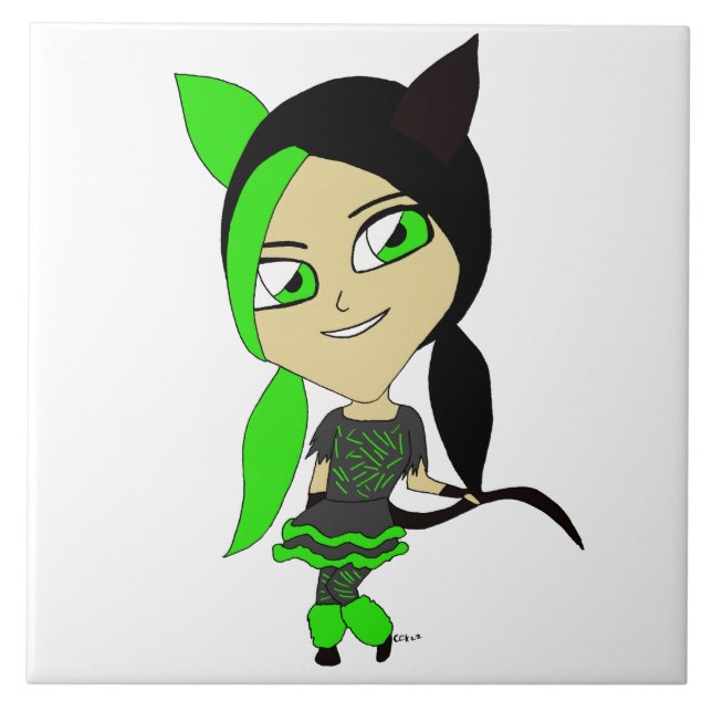 chibi catgirl    ceramic tile (Front)