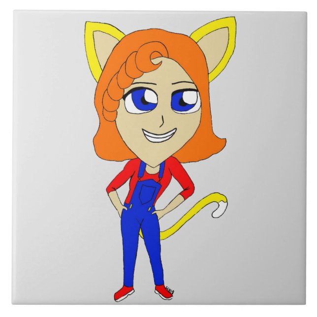 chibi catgirl   ceramic tile (Front)