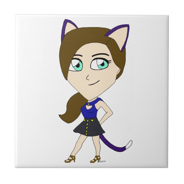 chibi catgirl   ceramic tile (Front)