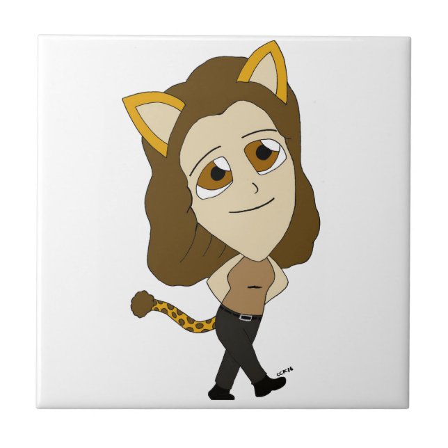 chibi catgirl ceramic tile (Front)