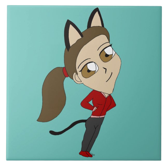 chibi catgirl  ceramic tile (Front)