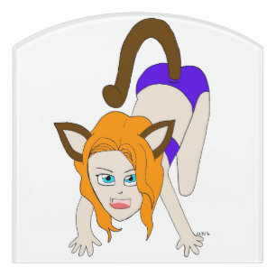 chibi catgirl door sign