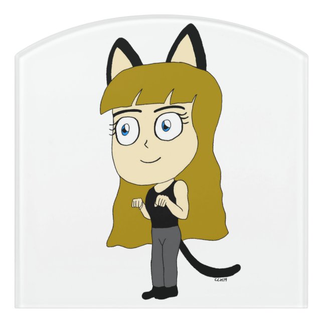 chibi catgirl   door sign (Contour Front)