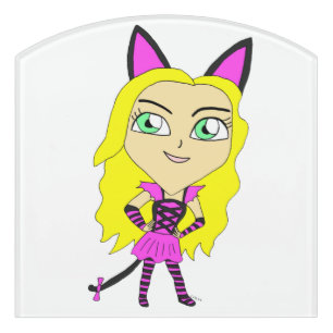 chibi catgirl door sign