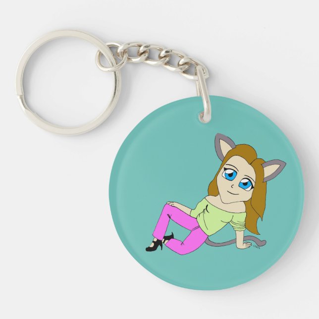 chibi catgirl   keychain (Front)