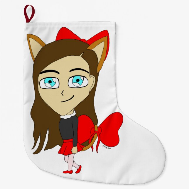 chibi catgirl large christmas stocking (Front)