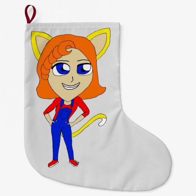 chibi catgirl  large christmas stocking (Front)