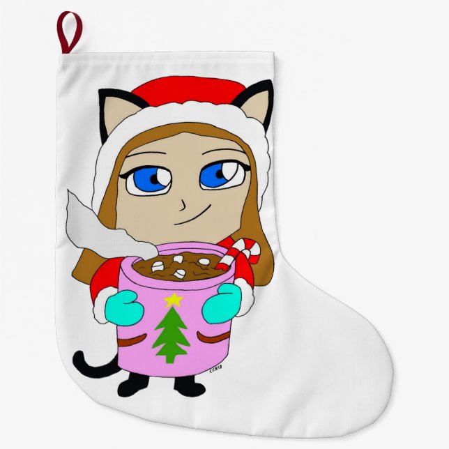 chibi catgirl  large christmas stocking (Front)