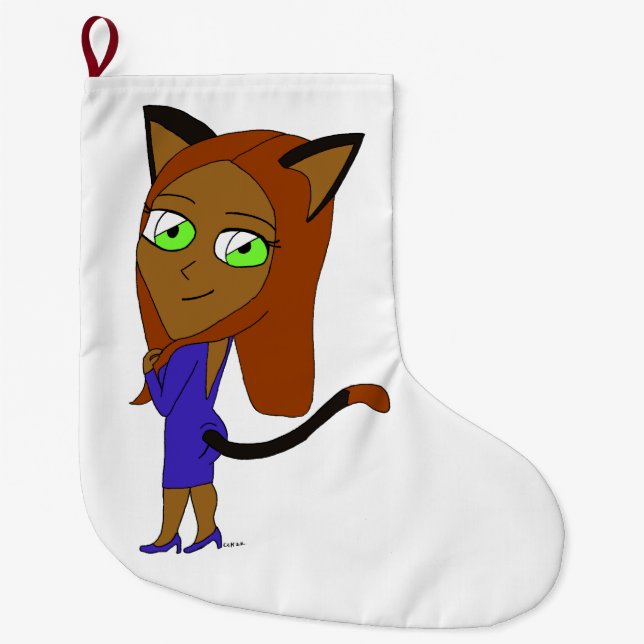 chibi catgirl  large christmas stocking (Front)