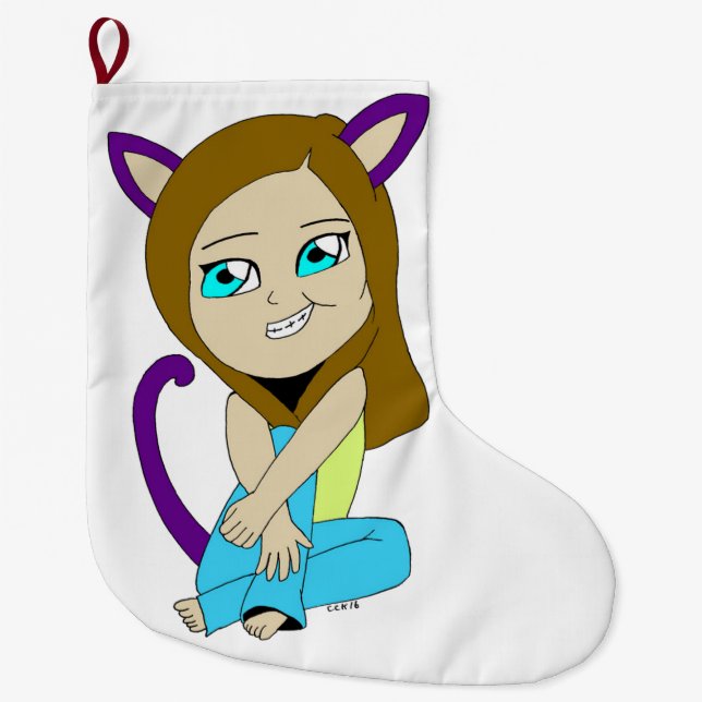 chibi catgirl large christmas stocking (Front)