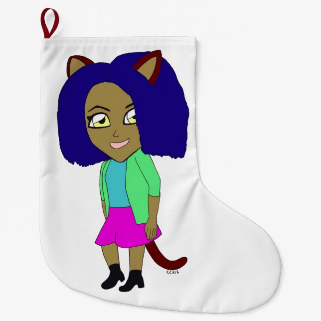 chibi catgirl large christmas stocking (Front)