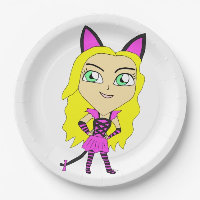 chibi catgirl   paper plates (Front)