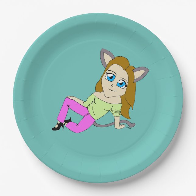 chibi catgirl     paper plates (Front)