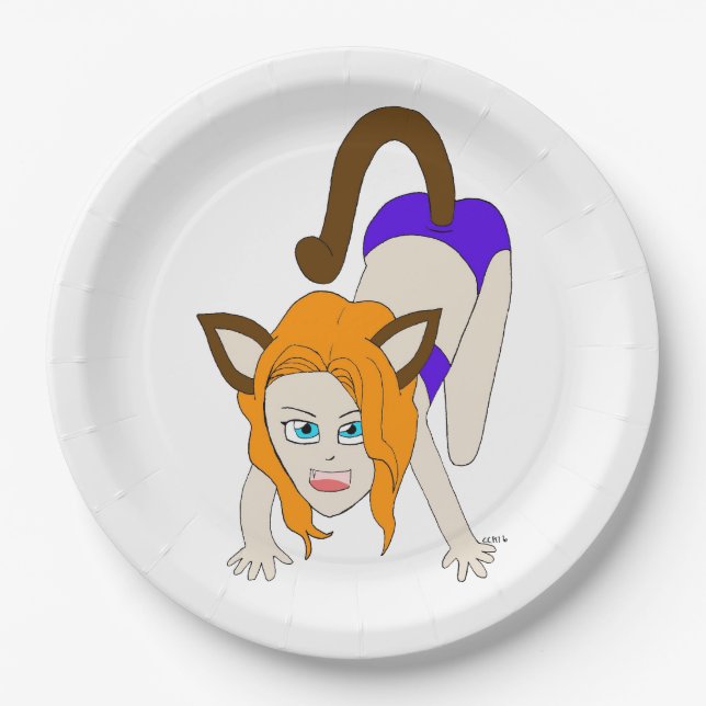 chibi catgirl     paper plates (Front)