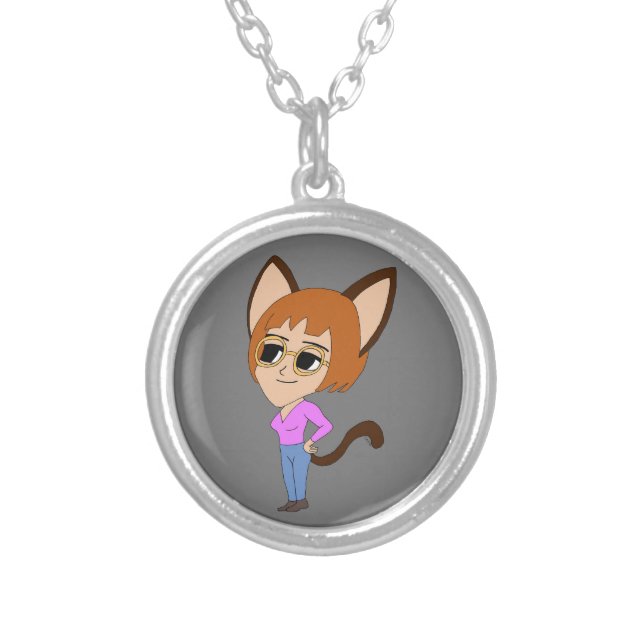 chibi catgirl  silver plated necklace (Front)