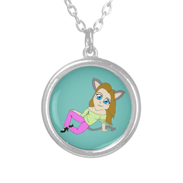 chibi catgirl     silver plated necklace (Front)